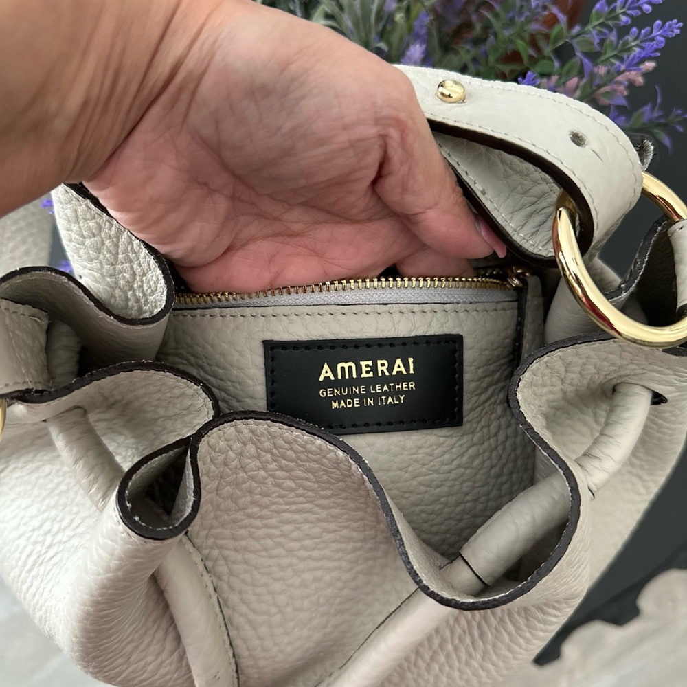 Cream Hobo Bag with Textured Leather
